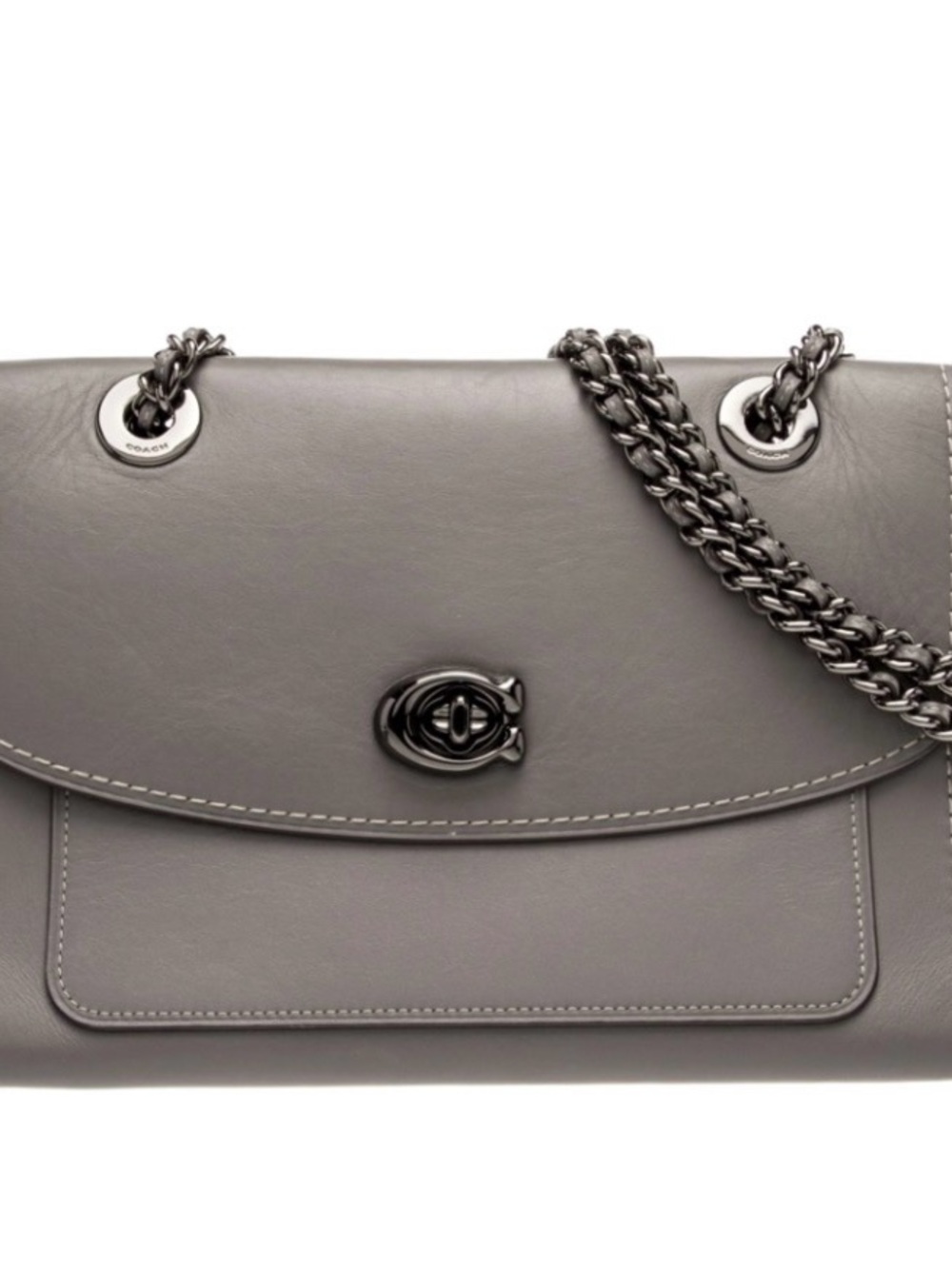 COACH PARKER METALLIC LEATHER FEATURING A GUNMETAL CHAIN STRAP